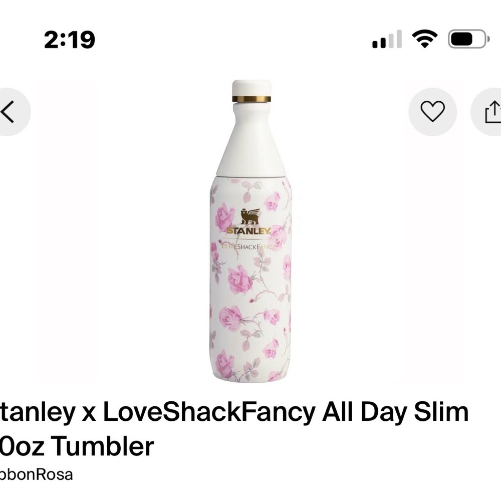 Stanley Love Shack Fancy 20 oz All day slim Ribbon Rosa